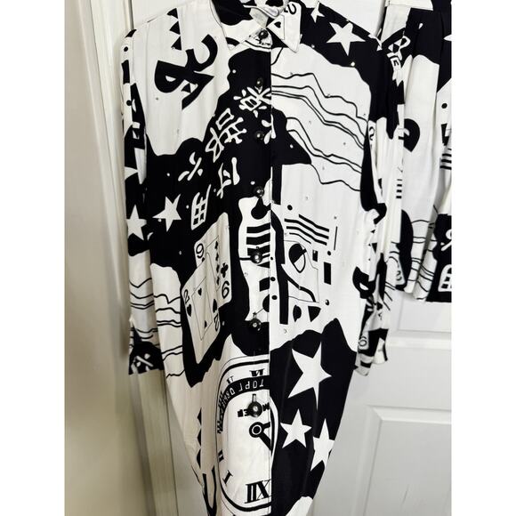 Saint Germain White Black Gambling Card Printed Bedazzled Blouse Short Set Small - Picture 3 of 15